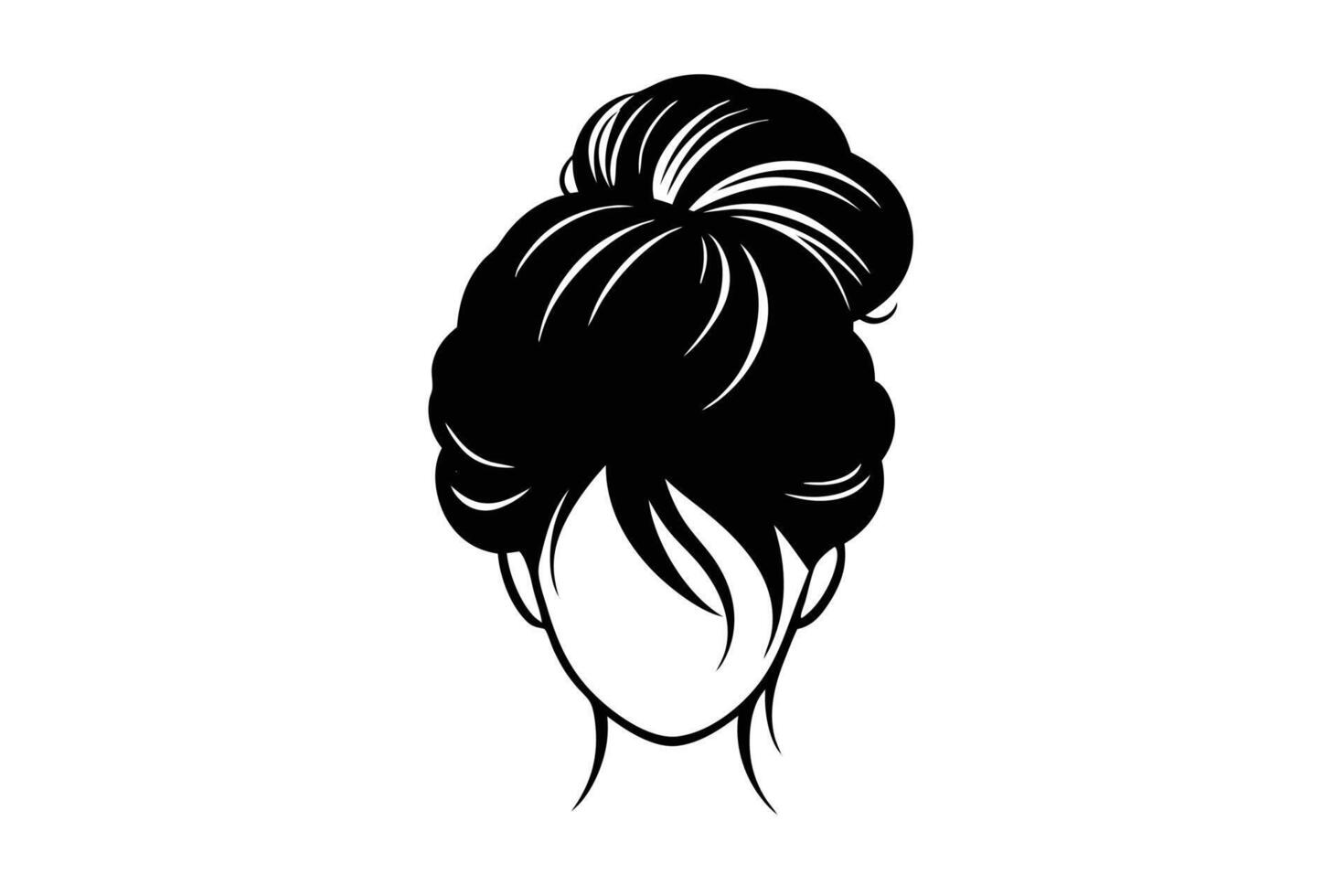 messy bun set silhouette vector