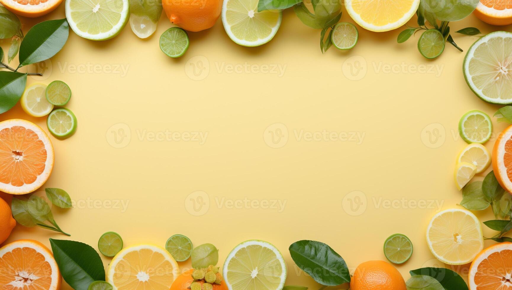 Citrus Fruit Frame on Yellow Background photo