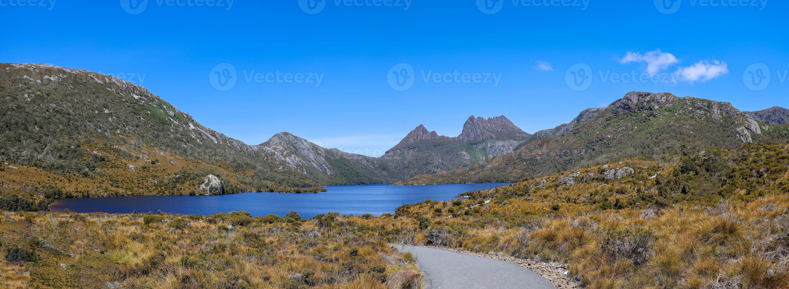 Scenic landscape of Dove Lake and Cradle Mountain views in Tasmania, Australia photo