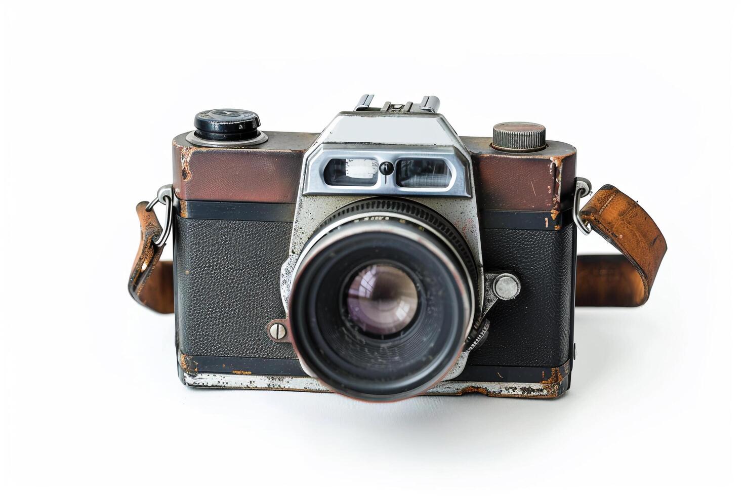 Vintage Film Camera with Leather Strap. photo
