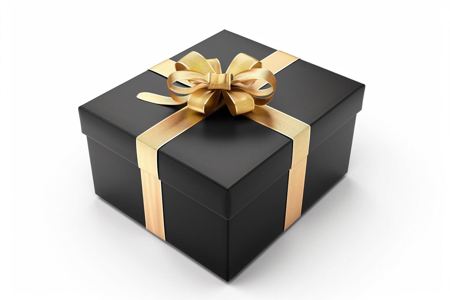 Elegant Black Gift Box with Golden Ribbon. photo