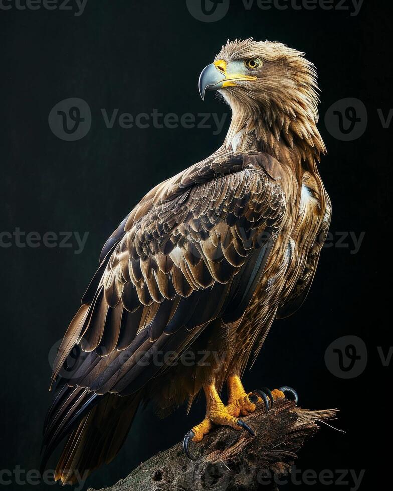 White tailed Eagle bird on the rooted in studio isolated on black background photo