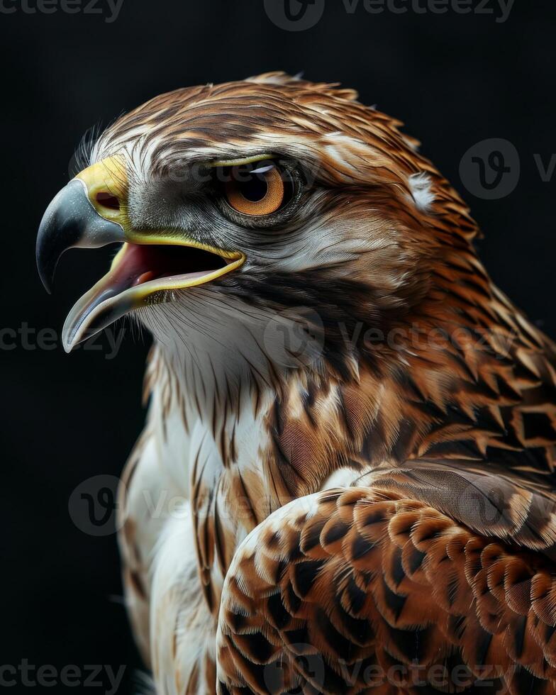 Short-toed Snake Eagle bird in studio isolated on black background photo