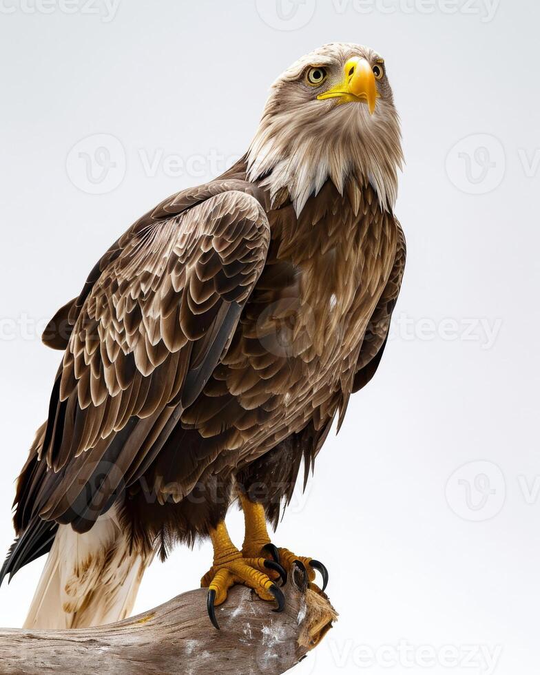 White Tailed Eagle bird on the rooted in studio isolated on white background photo