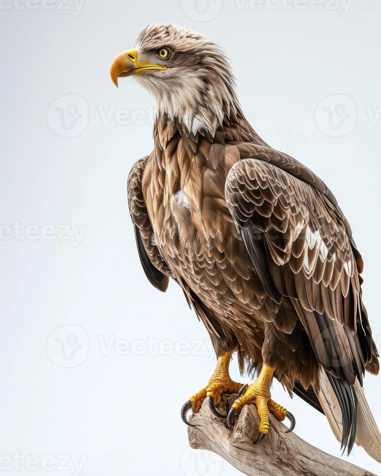 White Tailed Eagle bird on the rooted in studio isolated on white background photo