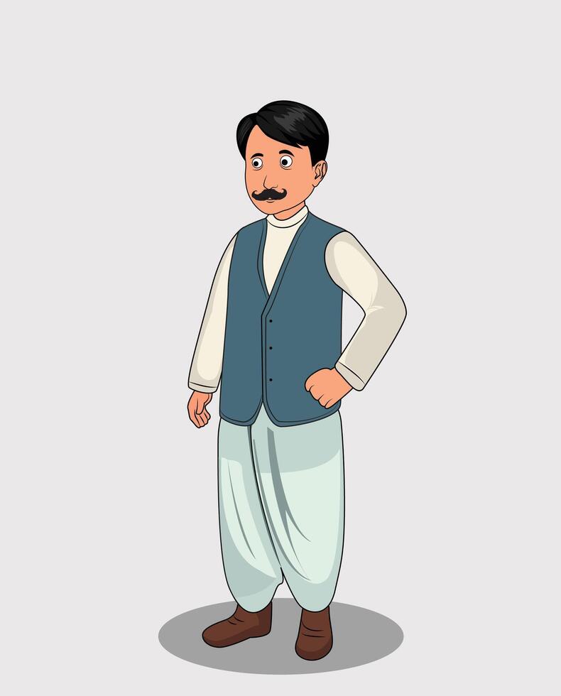 Indian Village man cartoon character design for 2d animation vector