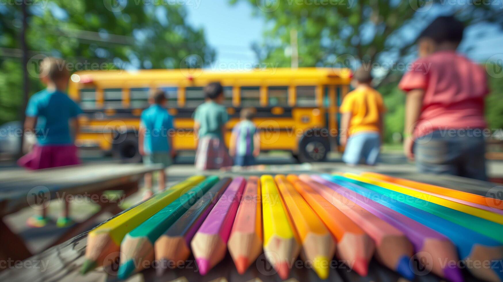 Group sits inside a restored school bus, sharing stories of their favorite bus rides photo