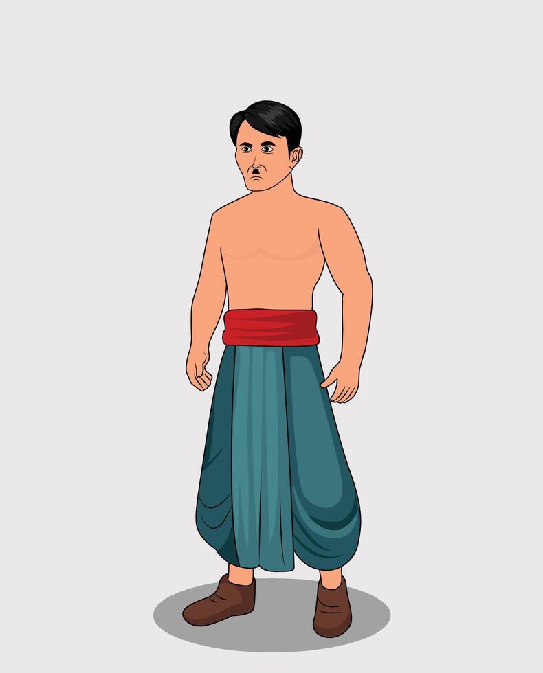 Indian Village poor man cartoon character design for 2d animation vector