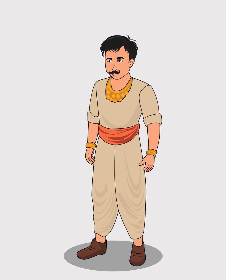 Indian Village poor man cartoon character design for 2d animation vector