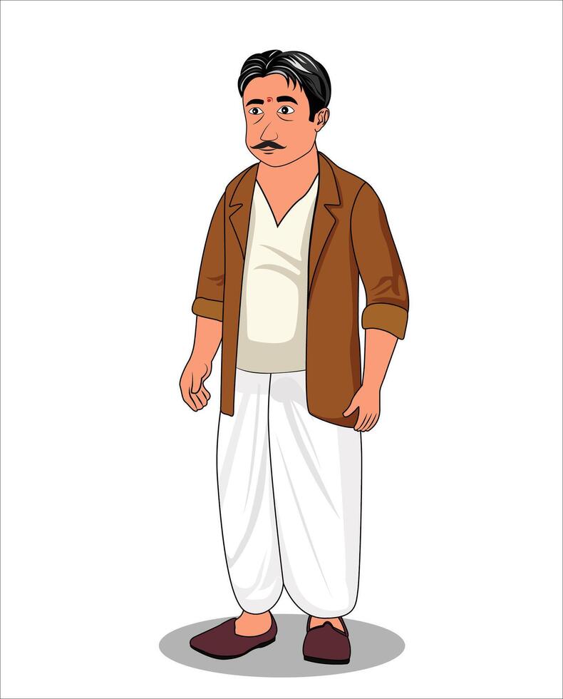 Indian village man cartoon character design vector