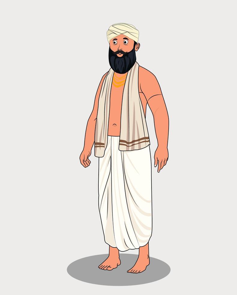 Indian village man three quarter view cartoon character design vector