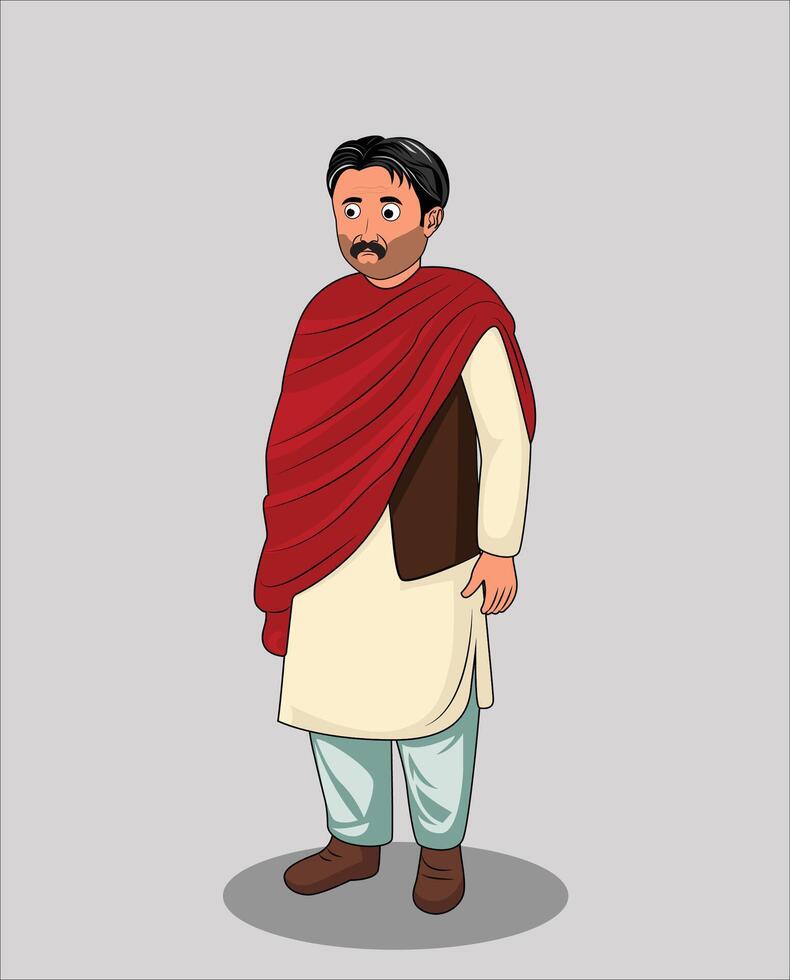 Indian village man cartoon character design vector