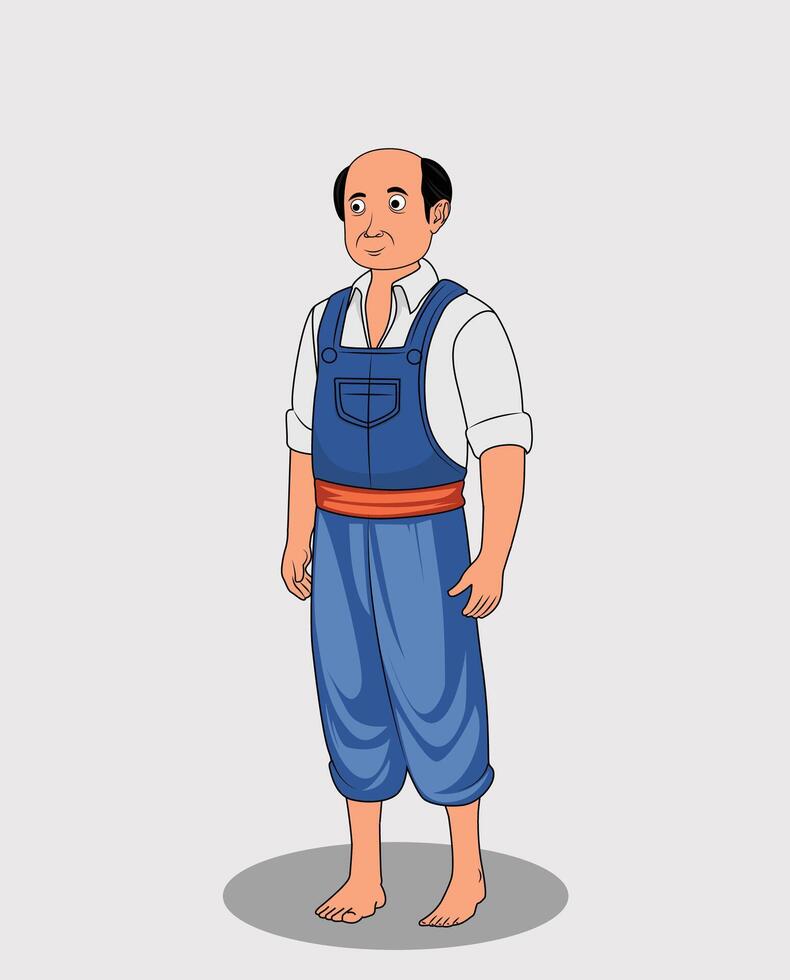 Indian Village poor man cartoon character design for 2d animation vector