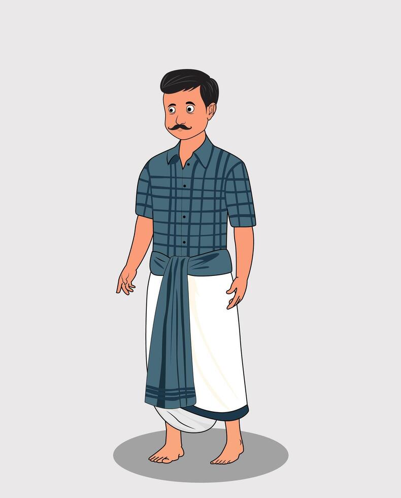 Indian Village poor man cartoon character design for 2d animation vector