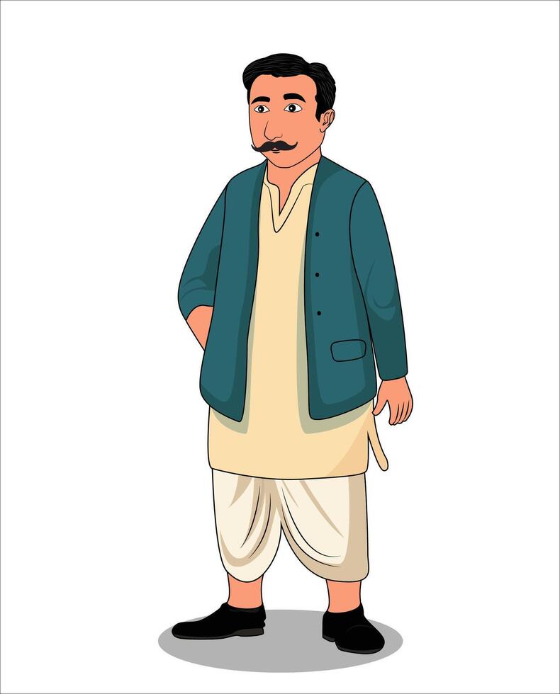 Indian village rich man cartoon character design vector