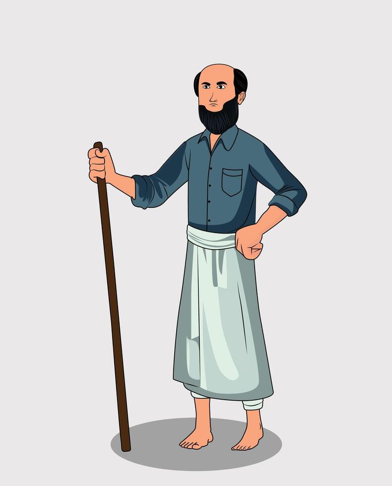 Indian Village poor man cartoon character design for 2d animation vector