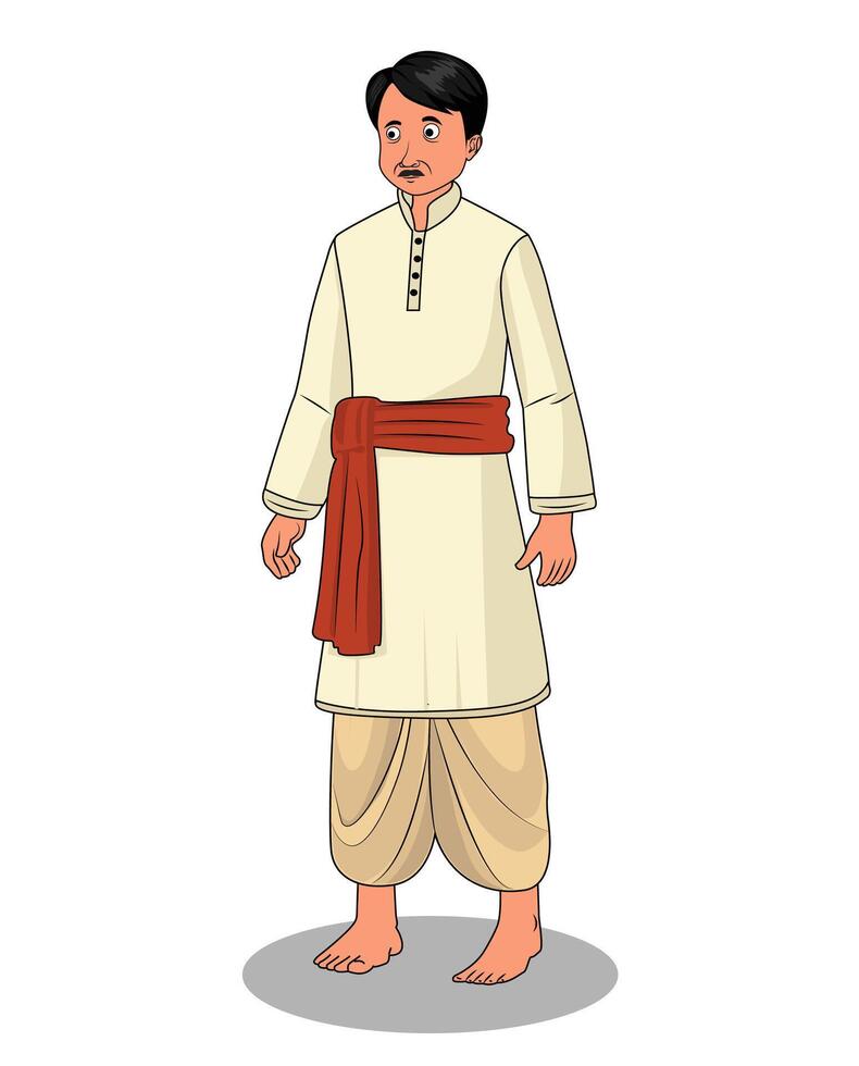 Indian village man three quarter view cartoon character design vector