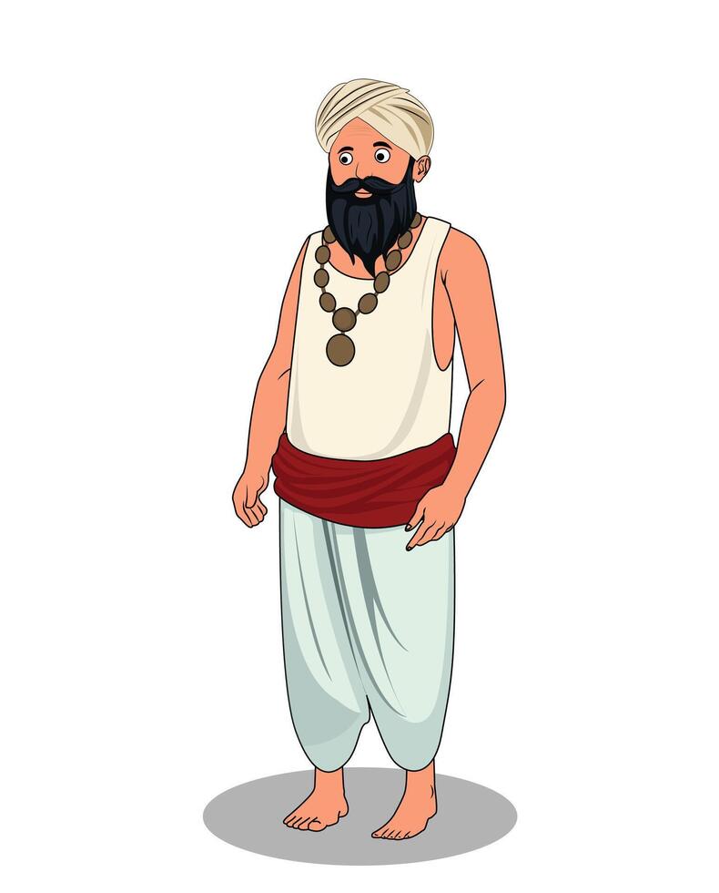 Indian village poor man cartoon character design vector