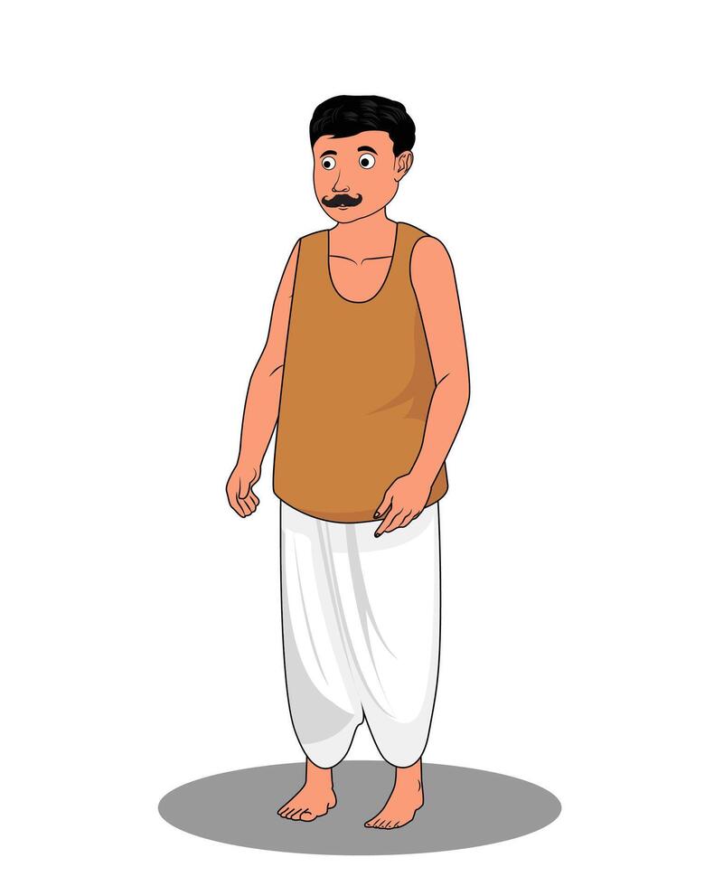 Indian village poor man cartoon character design vector