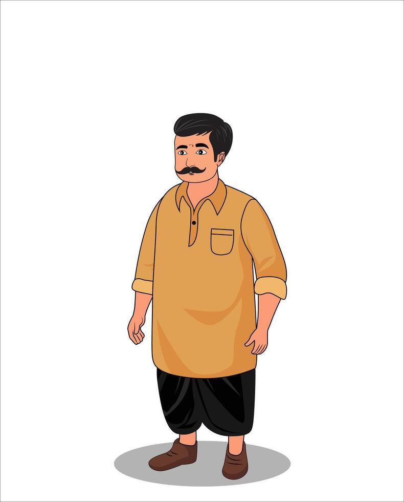 Indian village man cartoon character design vector