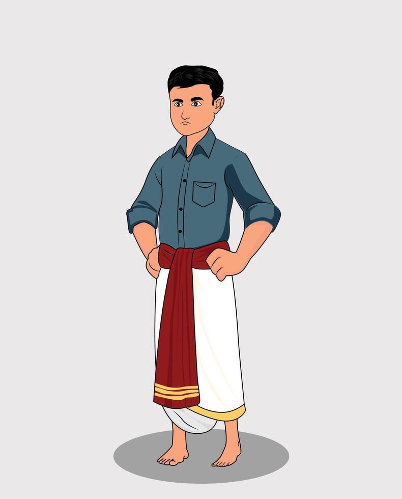 Indian Village poor man cartoon character design for 2d animation vector