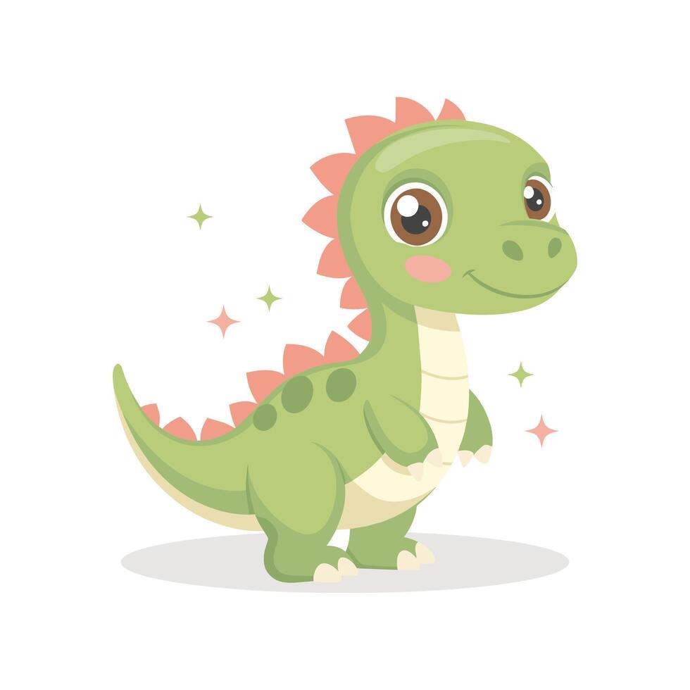 Cute baby dinosaur on white background. Design for greeting cards, invitations, printing on clothes. Flat style illustration vector