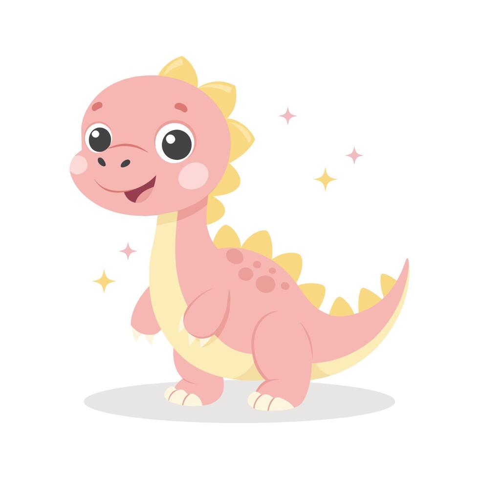 Cute baby dinosaur on white background. Design for greeting cards, invitations, printing on clothes. Flat style illustration vector