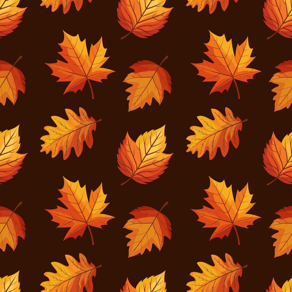Seamless pattern of colorful autumn leaves. Autumn falling leaves background. Illustration, print, textile vector