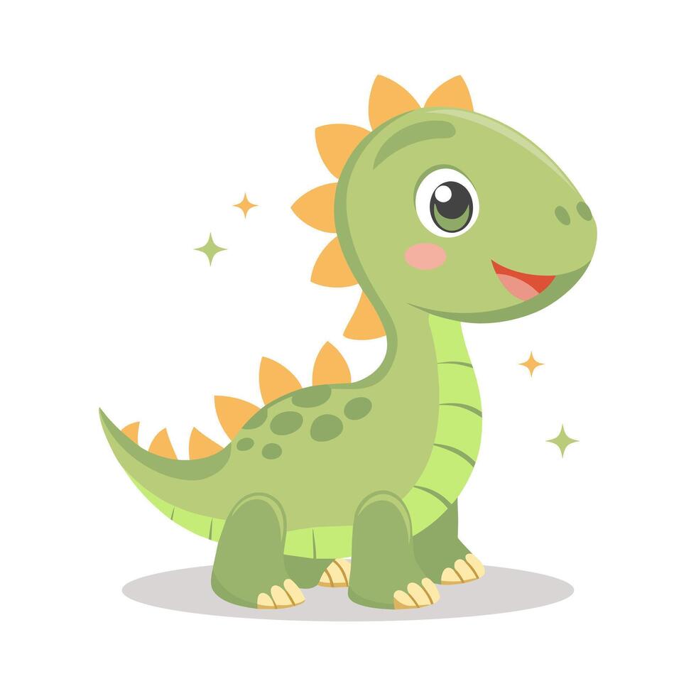 Cute baby dinosaur on white background. Design for greeting cards, invitations, printing on clothes. Flat style illustration vector