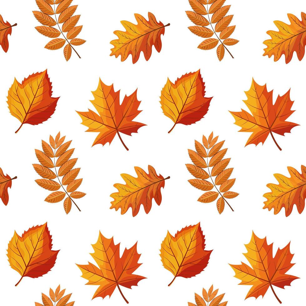 Seamless pattern of colorful autumn leaves. Autumn falling leaves background. Illustration, print, textile vector