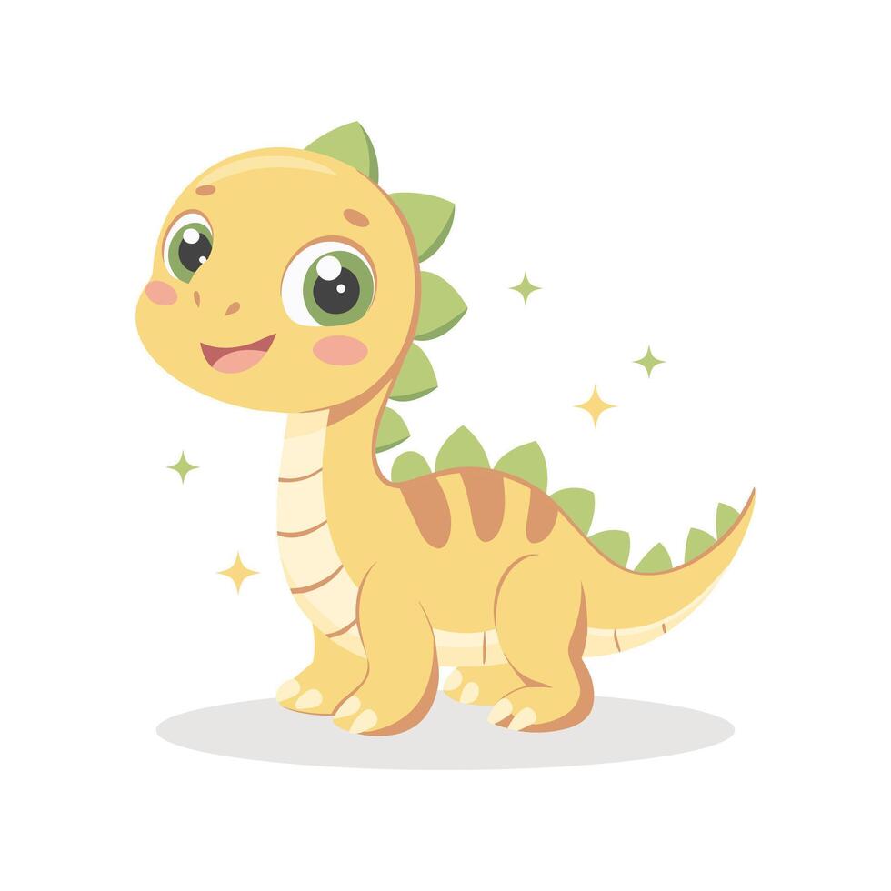 Cute baby dinosaur on white background. Design for greeting cards, invitations, printing on clothes. Flat style illustration vector