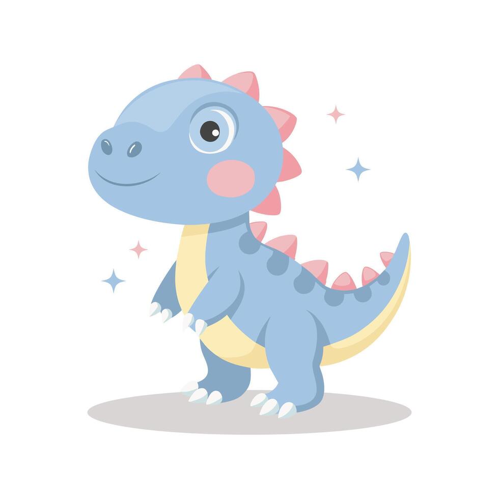 Cute baby dinosaur on white background. Design for greeting cards, invitations, printing on clothes. Flat style illustration vector