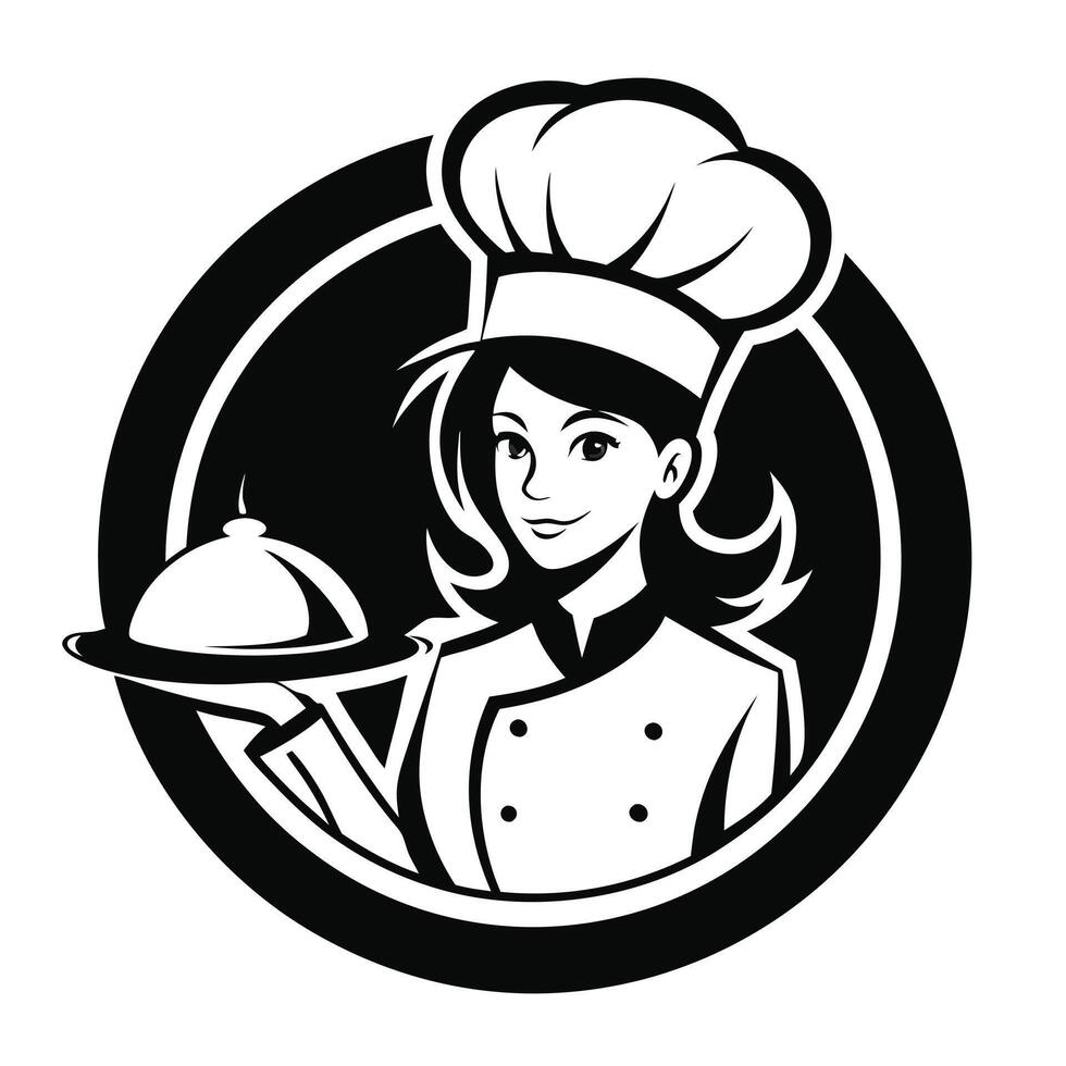 Female Chef with Dish in Hand Logo Icon on White Transparent Background for Restaurants Hotels vector