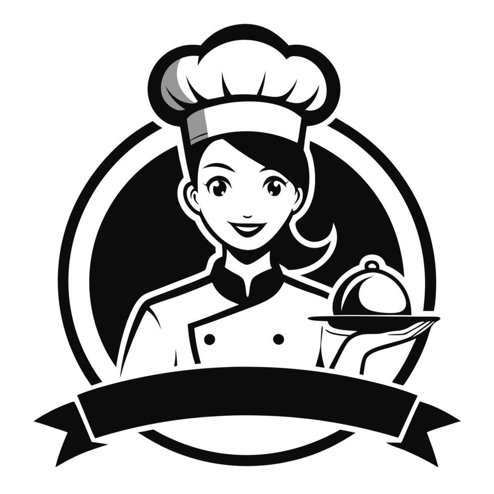 Female Chef with Dish in Hand Logo Icon on White Transparent Background for Restaurants Hotels vector