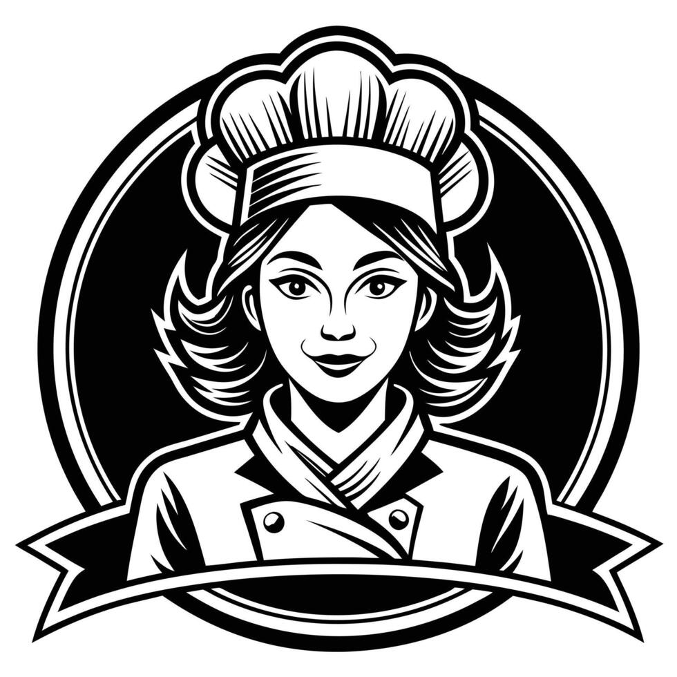 Female Chef with Dish in Hand Logo Icon on White Transparent Background for Restaurants Hotels vector