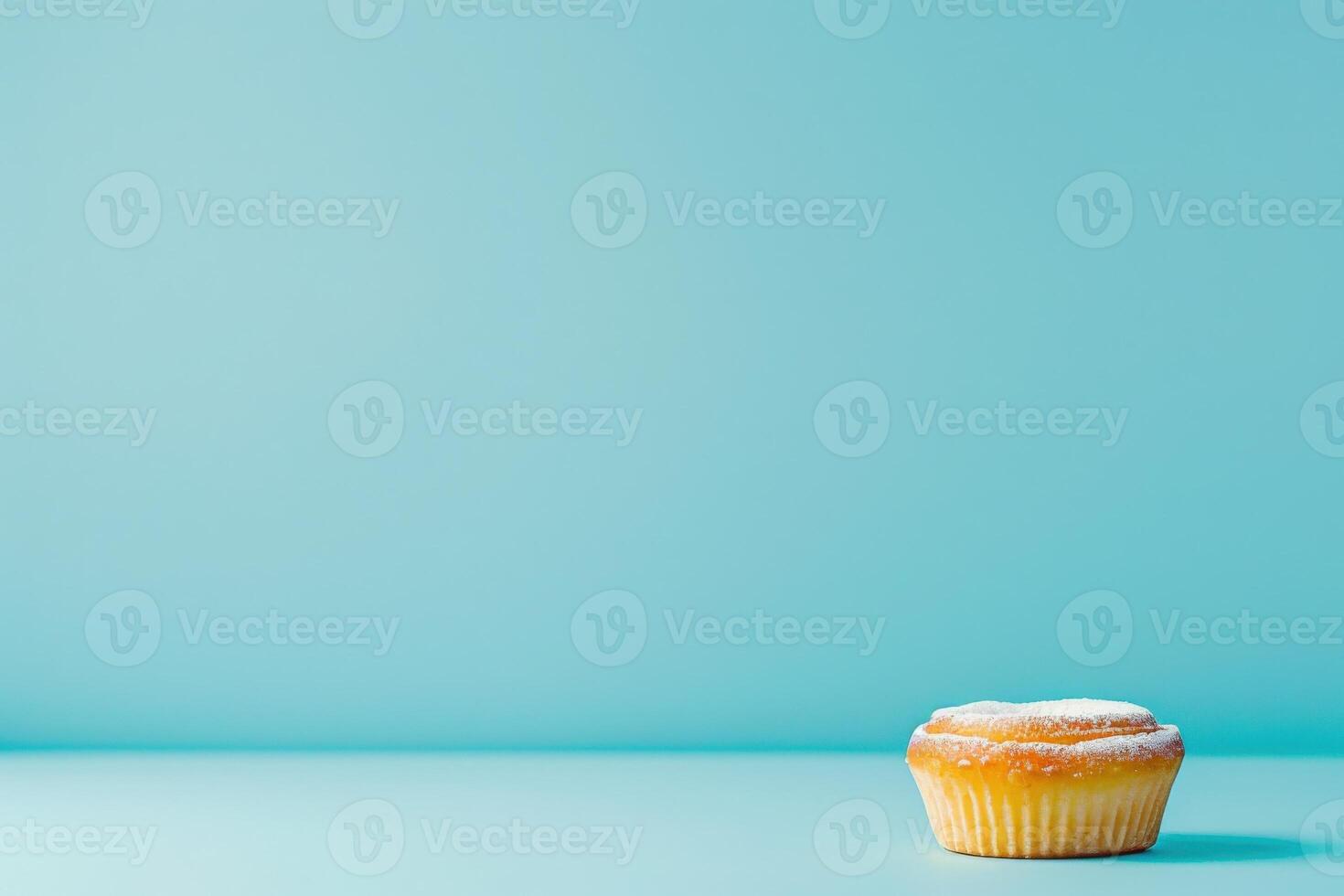 A pastel de nata rests alone on a vibrant blue surface, showcasing its flaky crust and creamy custard, with a tantalizing bite taken out. photo