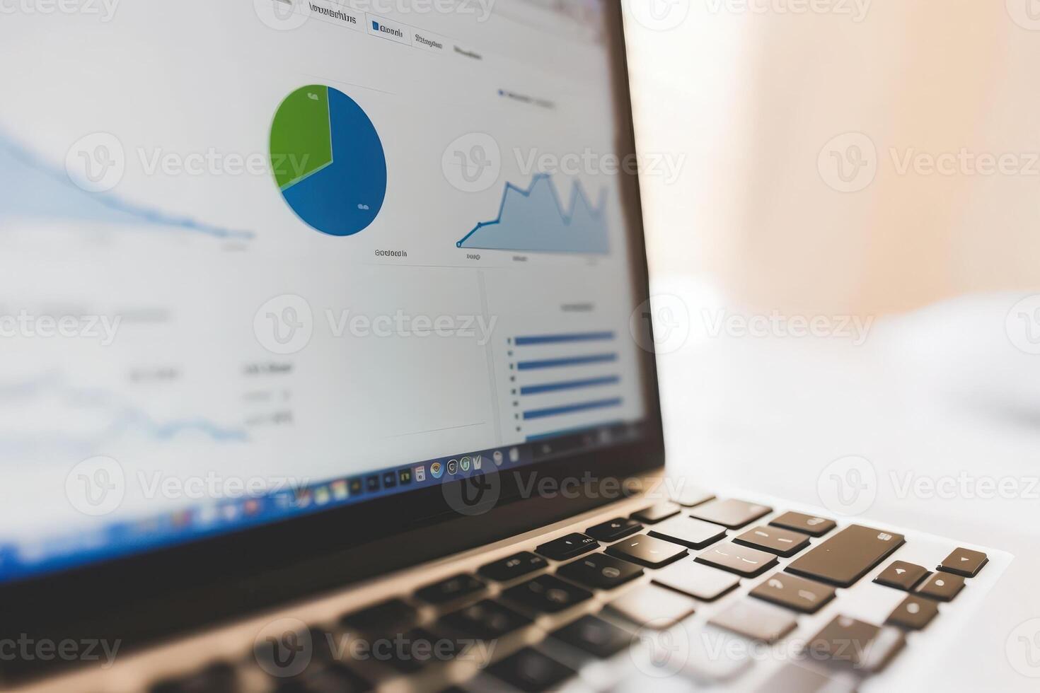 An isolated laptop presents detailed affiliate marketing analytics, showcasing graphs and data in a vibrant work environment. photo