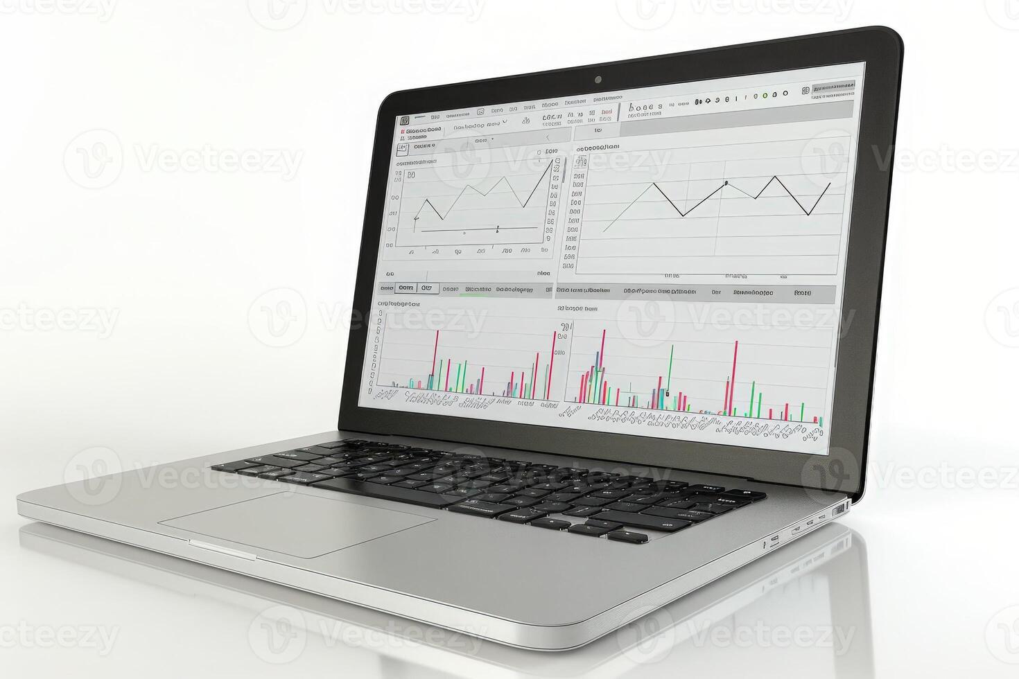 An isolated laptop showcases dynamic graphs and analytics related to affiliate marketing performance. photo