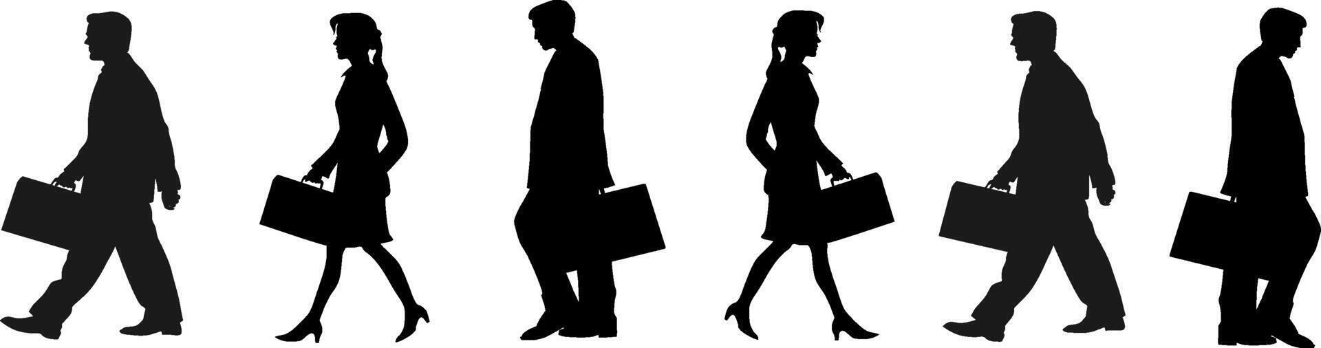 silhouette of office workers walking towards the office vector