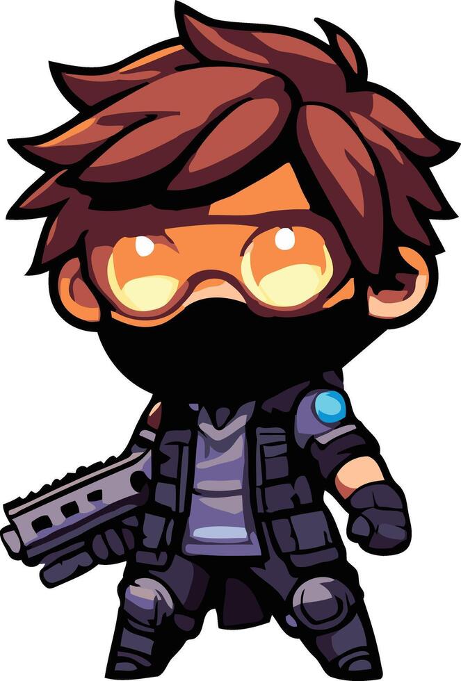 Cute Boys Character Chiby Style with Gun vector