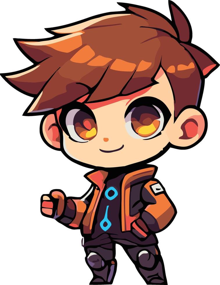 Cute Chiby Boys With Orange Jackets vector