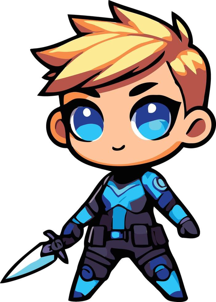 Cute Chiby Agent Boys with Sword vector