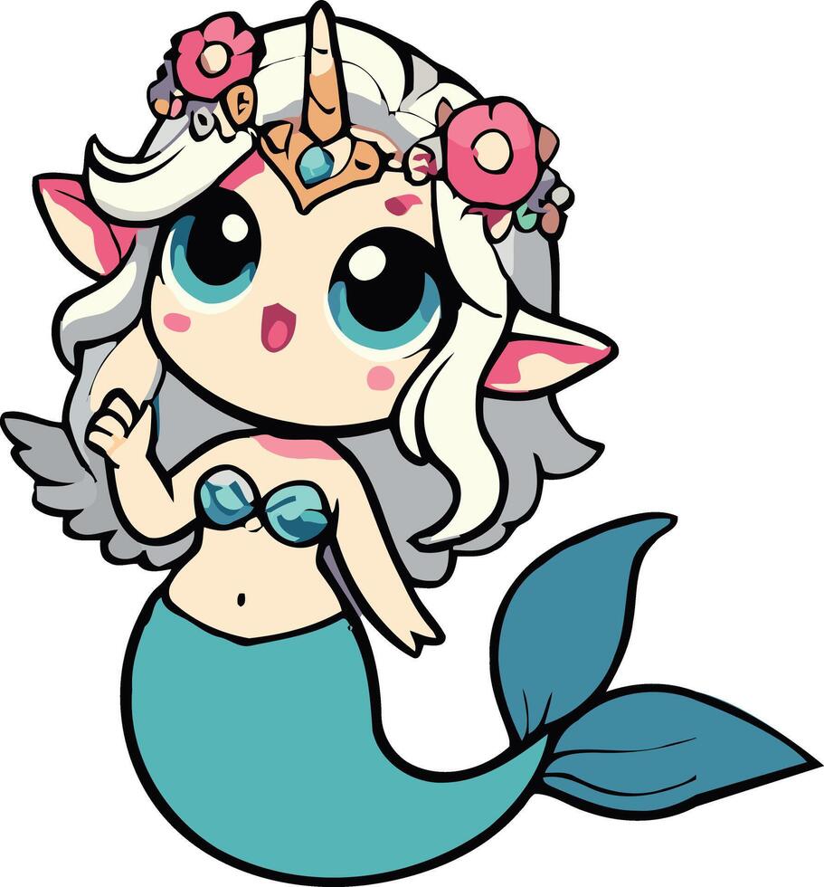 Cute Mermaid Character with Chiby Style vector