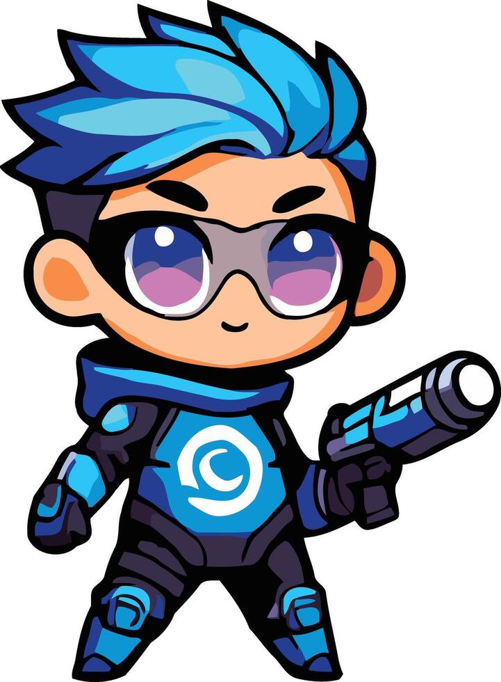 Cute Agent Blue Boys with Chiby Style vector