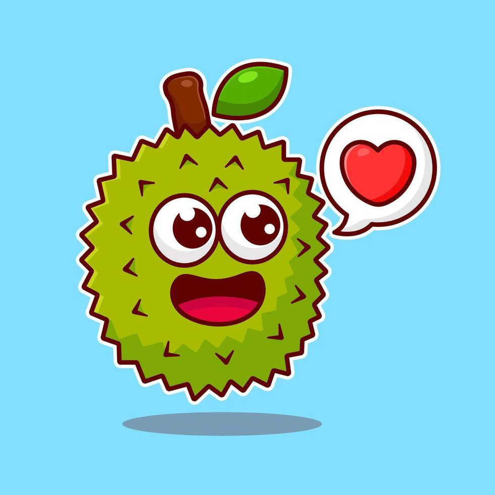 illustration cute durian fruit with smile face, flat design vector