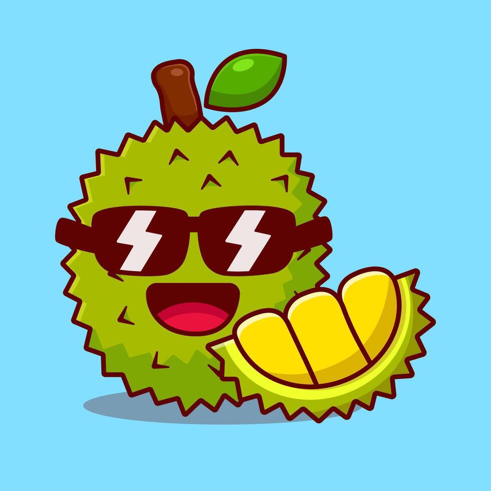 cute cartoon durian with smile face using glasses, illustration design vector