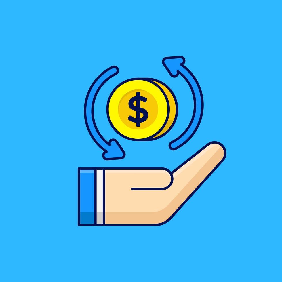 illustration cartoon financial hand and coin icon flat design vector