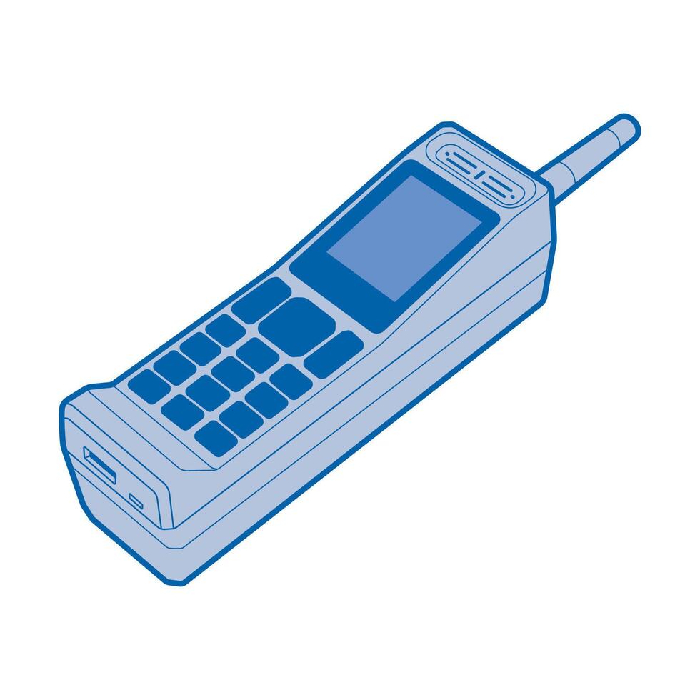 drawing flat design old phone on blue color illustration vector