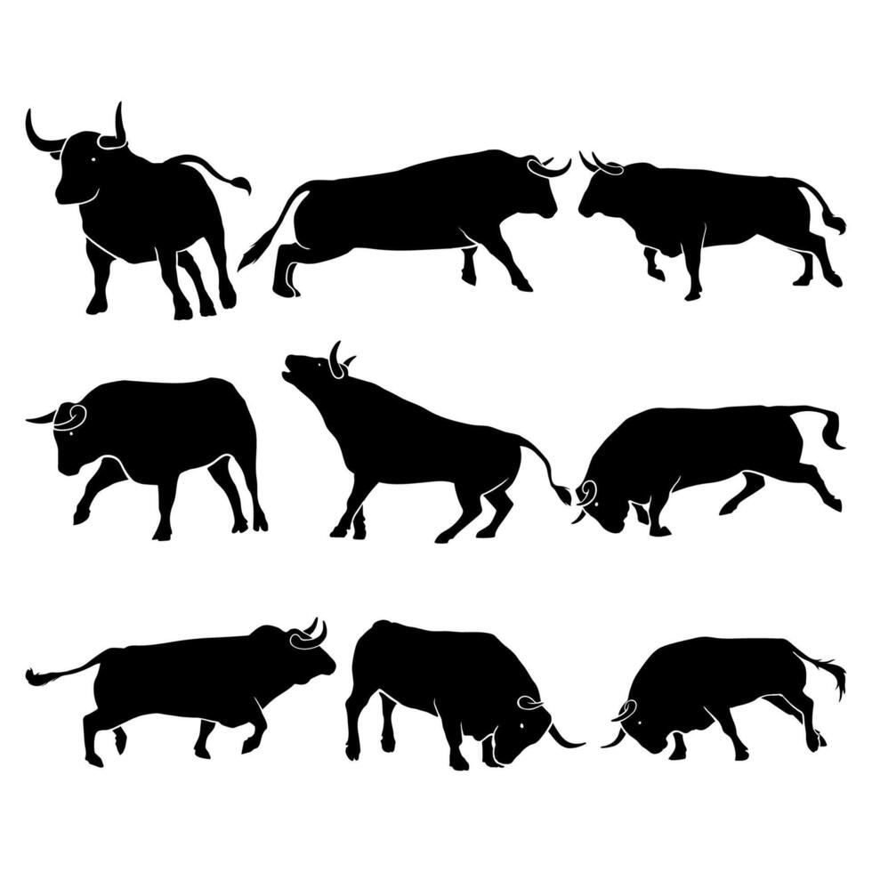 silhouette bull matador illustration collection vector
