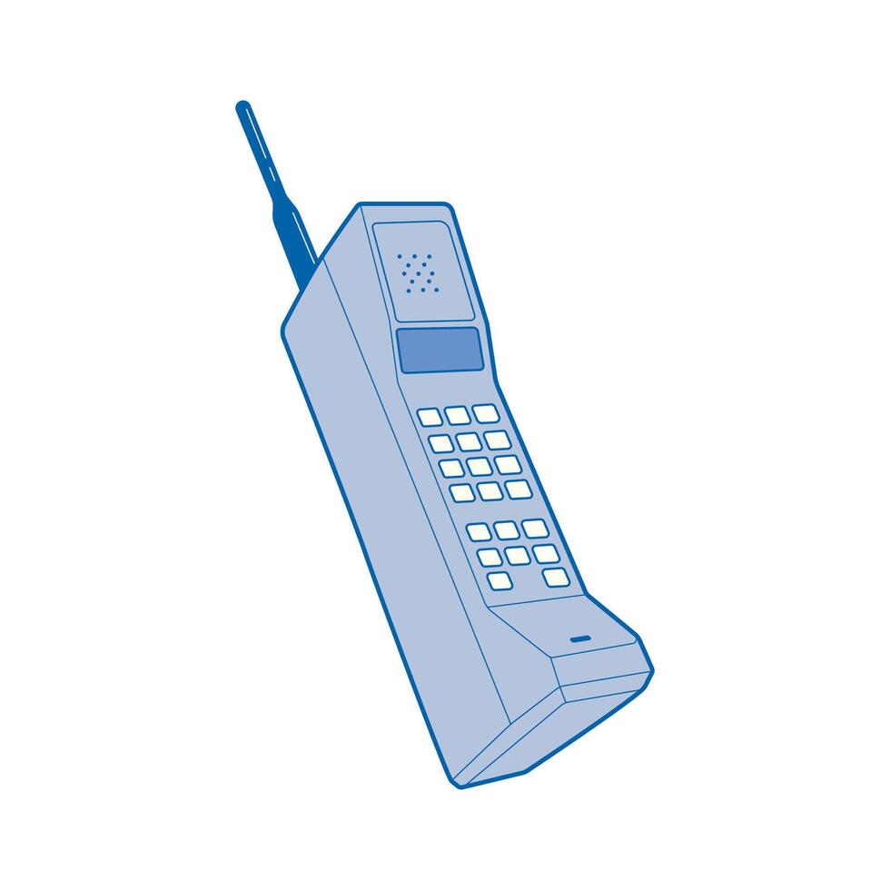 drawing flat design old phone on blue color illustration vector